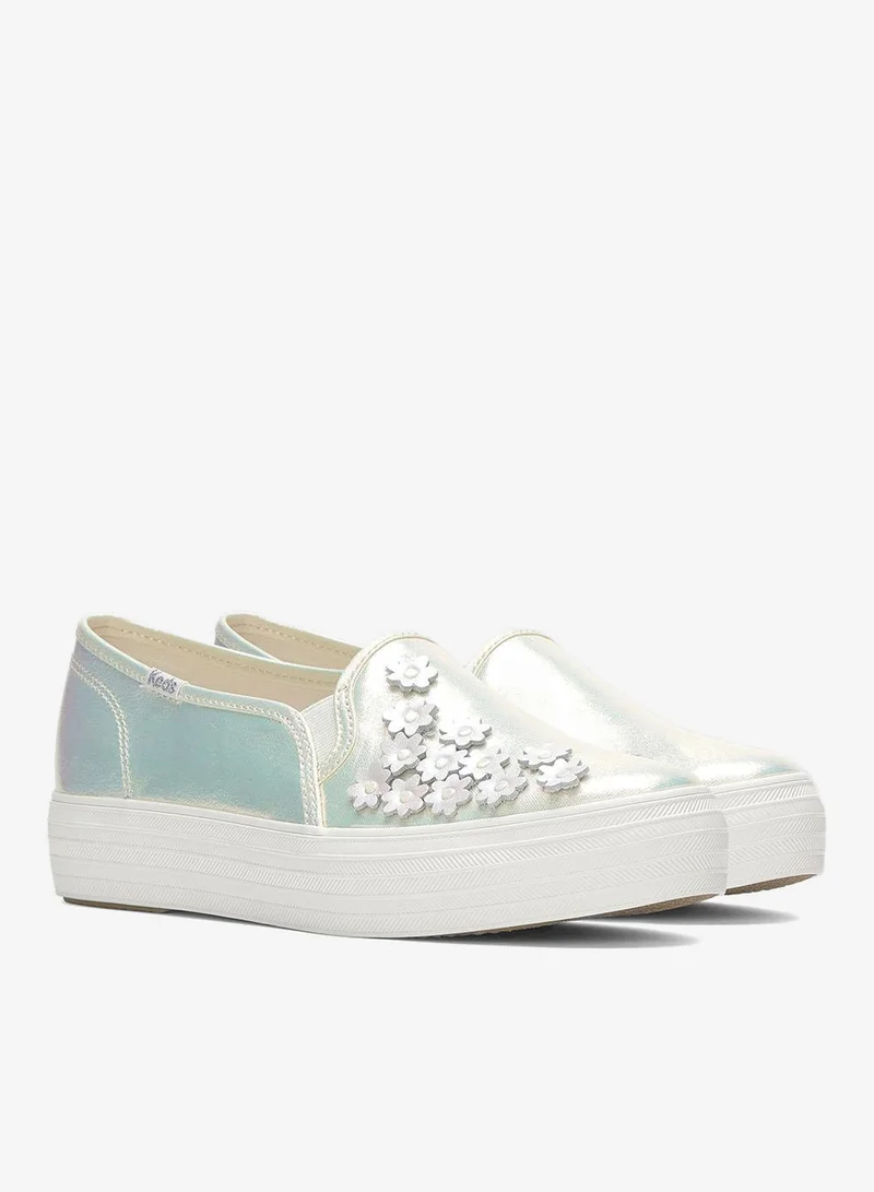 Keds Snow White/Iridescent Keds Women's Triple Decker Slip On Canvas Digi Femme Casual Sneaker White for Women | Best Price UAE